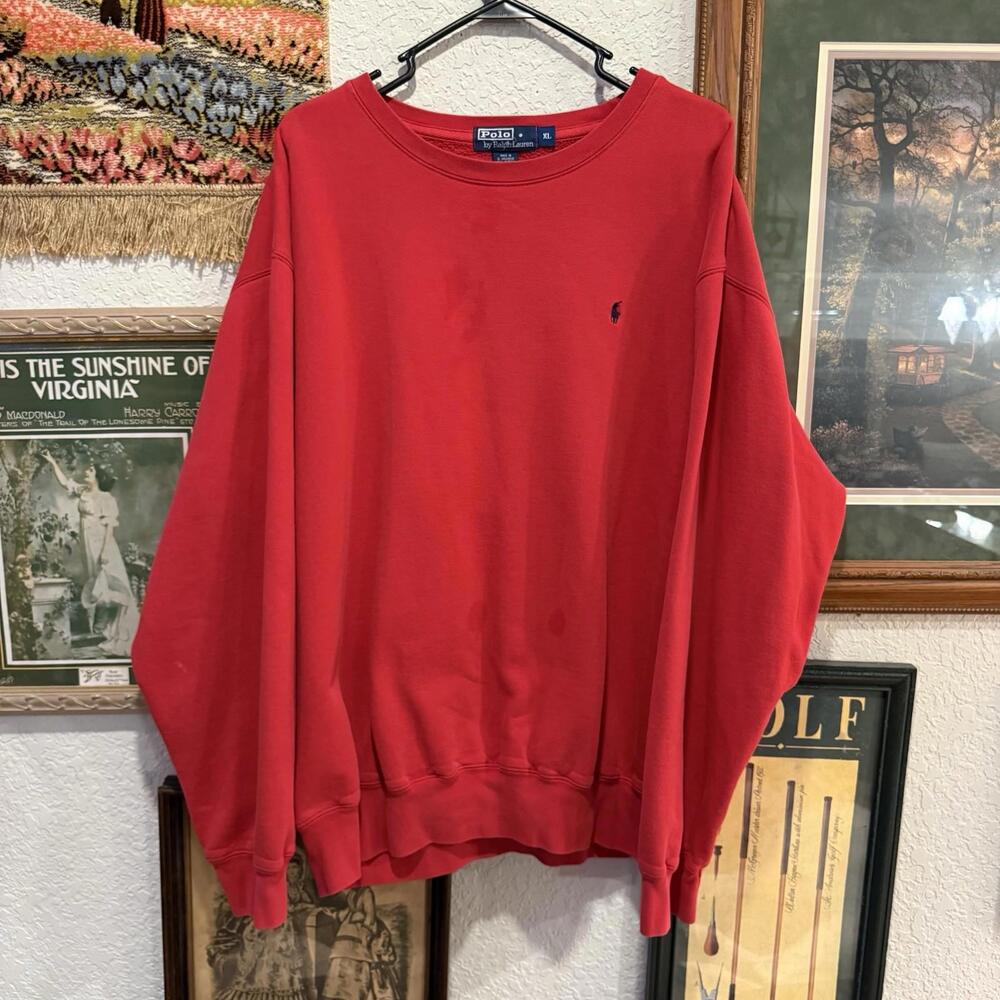 Vintage 90s Polo Ralph Lauren Jumper Sweatshirt Adult XL Red‎ Embroidered